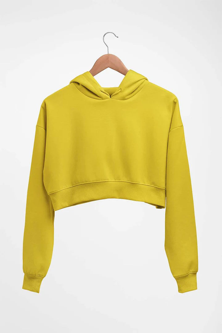Plain Mustard Yellow Crop Hoodie for Women DARA STORE